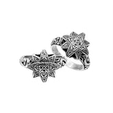 Balinese silver eight point star ring with engraved pattern